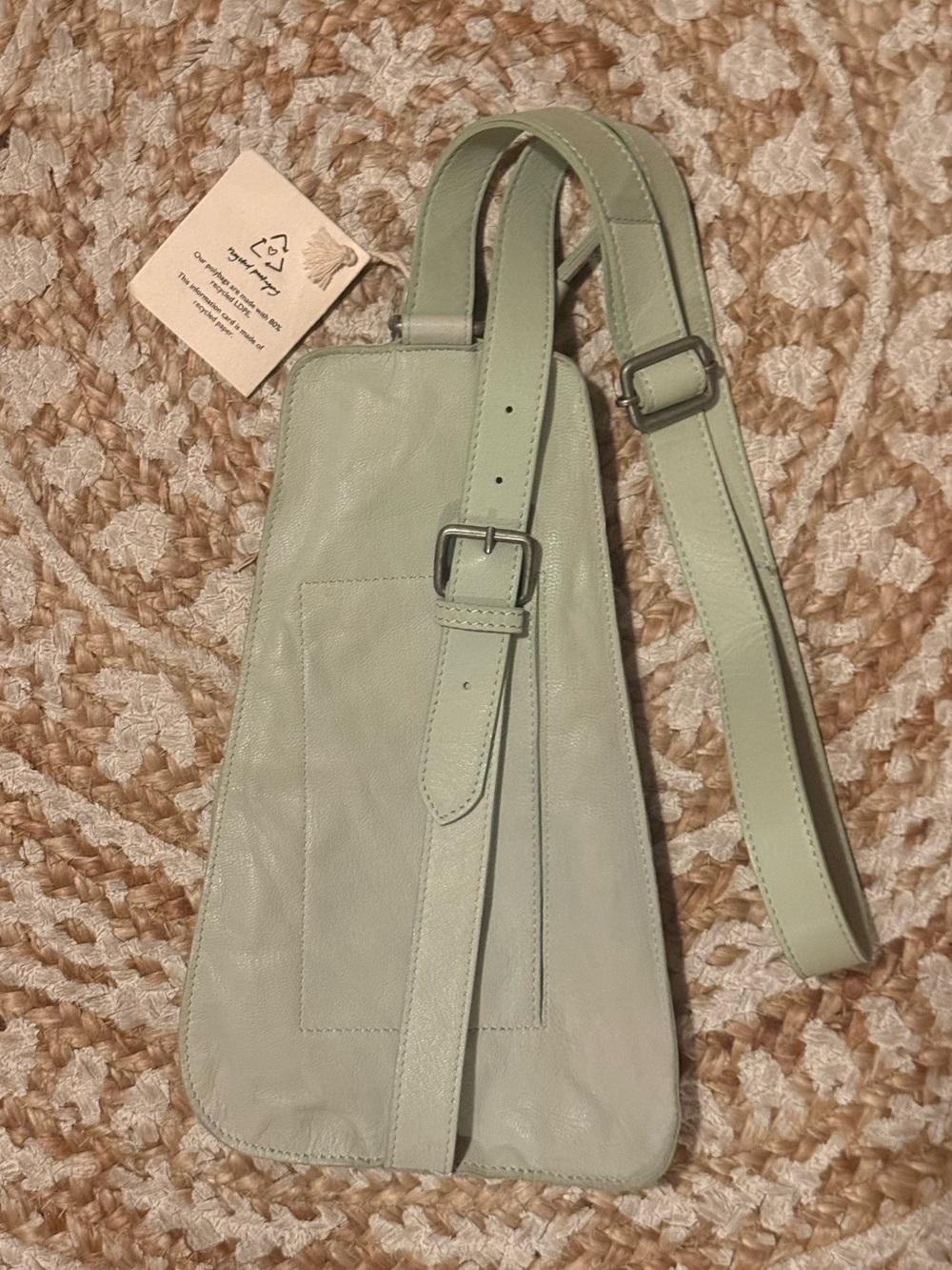 RARE Free People Jagger Leather Sling Bag Seafoam Crossbody Boho New With Tag - Picture 2 of 10